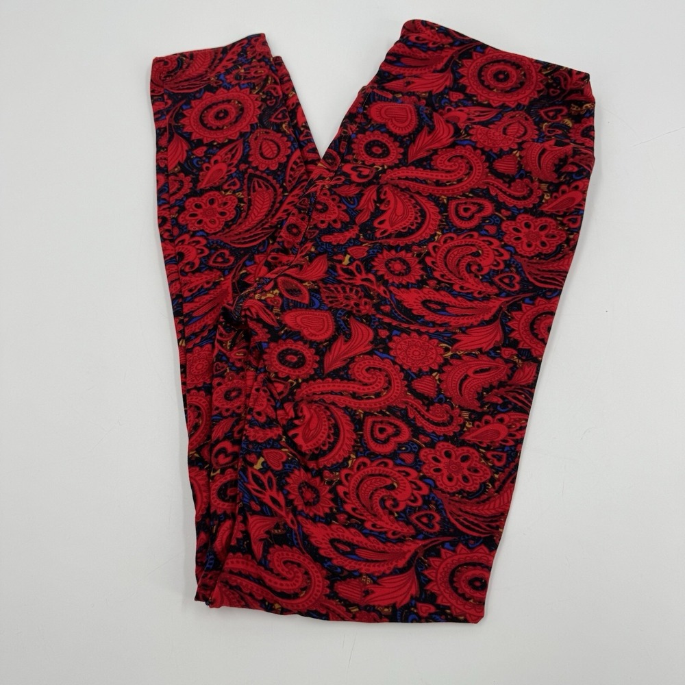 Lularoe OS Leggings Red Paisley Pattern Good‎ Used Condition One Size